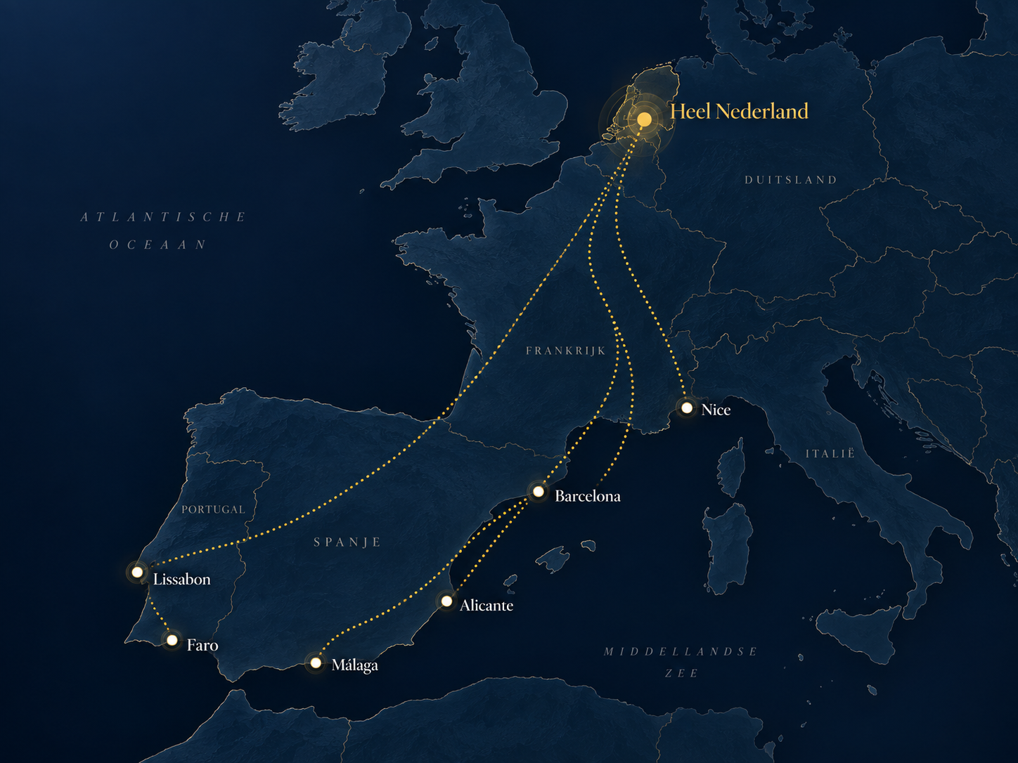 Premium routekaart van Corridor Valet met routes vanuit heel Nederland naar Frankrijk, Spanje en Portugal